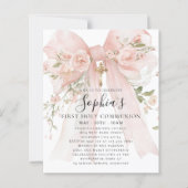 Papier Invitation de première communion florale rose arc- (Devant)