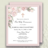Papier Invitation de première communion florale rose rose