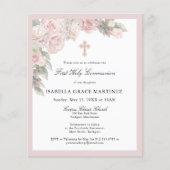 Papier Invitation de première communion florale rose rose (Devant)