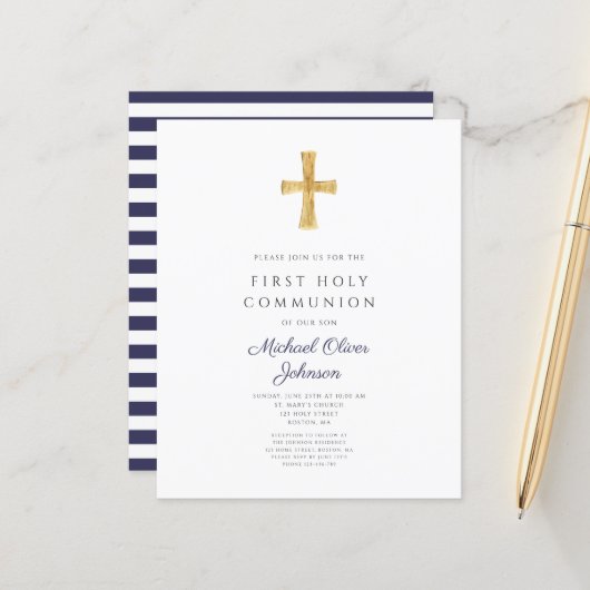 Papier Invitation de première communion pour garçon avec (Devant/Arrière en situation)