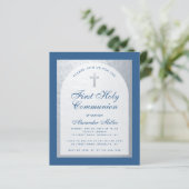 Papier Invitation de première communion pour garçon bleu (Debout devant)