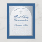 Papier Invitation de première communion pour garçon bleu (Devant)