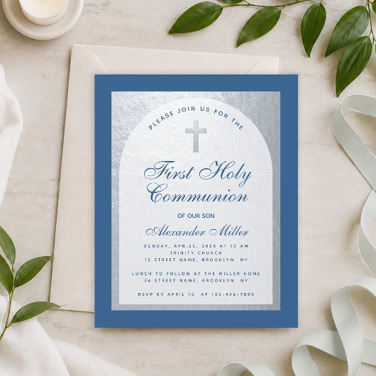 Papier Invitation de première communion pour garçon bleu