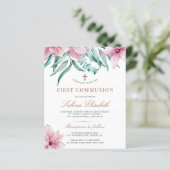 Papier Invitation de première communion rose florale à pe (Debout devant)