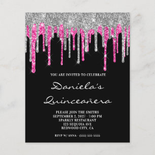 Papier Invitation de Quinceañera avec paillettes rose cha