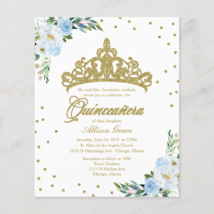 Papier Invitation de Quinceanera Budget Couronne dorée