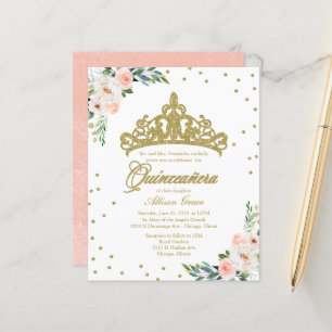Papier Invitation de Quinceanera Budget Couronne dorée