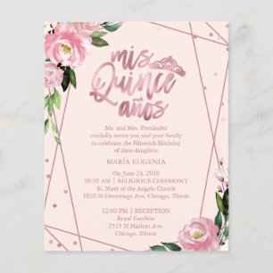 Papier Invitation de Quinceanera de budget bilingue rose