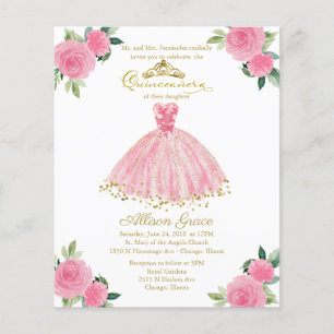 Papier Invitation de Quinceanera de budget robe dorée ros