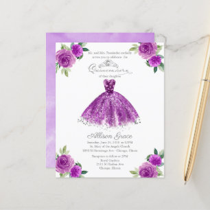 Papier Invitation de Quinceanera de budget Robe violette