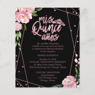Papier Invitation de Quinceanera de budget Rose Gold Rose