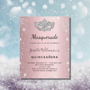 Papier Invitation de Quinceanera en argent rose mascarade