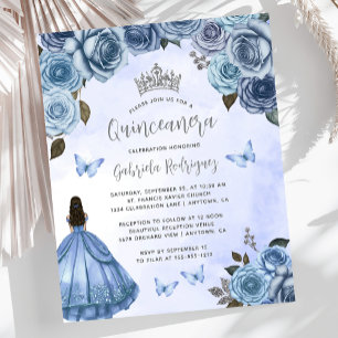 Papier Invitation de Quinceañera florale argentée sur fon
