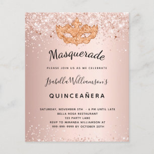 Papier Invitation de Quinceanera rose gold Masquerade