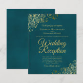 Papier Invitation de réception de mariage BUDGET sarcelle (Devant / Derrière)