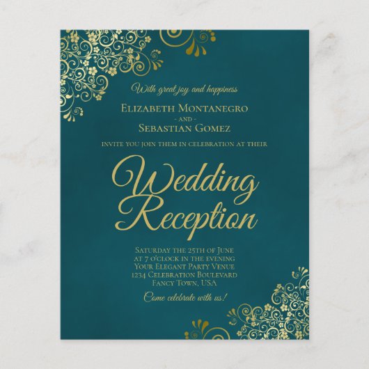 Papier Invitation de réception de mariage BUDGET sarcelle (Devant)