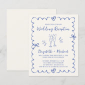 Papier Invitation de réception de mariage Crème Bleu Capr (Devant / Derrière)