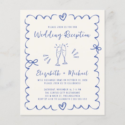 Papier Invitation de réception de mariage Crème Bleu Capr (Devant)