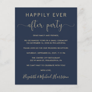 Papier Invitation de réception de mariage Navy Gold Code