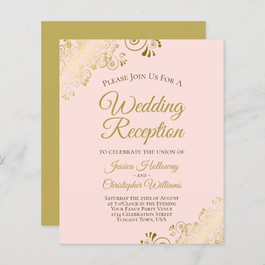 Papier Invitation de réception de mariage Ornate Pink & G (Devant / Derrière)