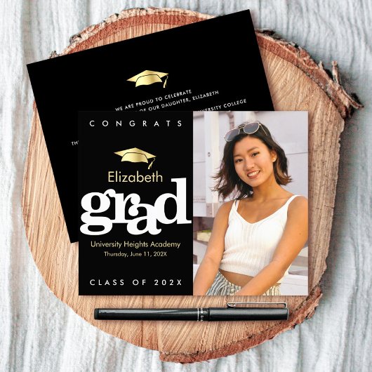 Papier Invitation de remise de diplôme à capuchon noir or