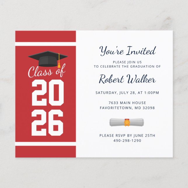Papier Invitation de remise de diplômes rouge blanc moder (Devant)