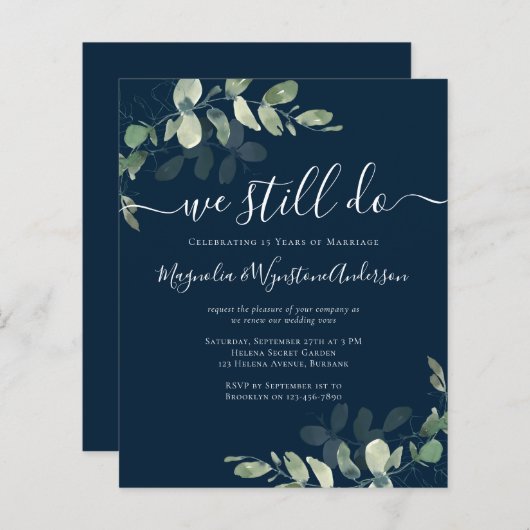 Papier Invitation de renouvellement Eucalyptus Vow Budget (Devant / Derrière)