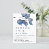 Papier Invitation de réunion de famille à feuillage bleu  (Debout devant)