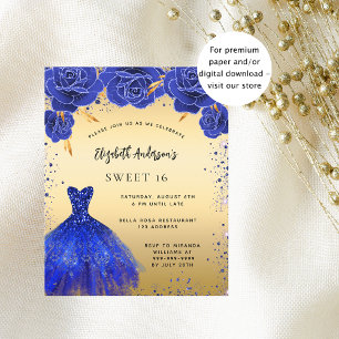 Papier Invitation de robe de fleurs de budget royal bleu 