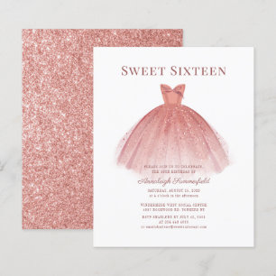 Papier Invitation de robe douce 16 Budget Rose Or Paillet