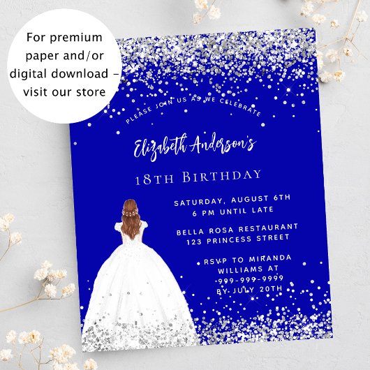 Papier Invitation de robe royale bleue