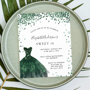 Papier Invitation de robe verte émeraude pour un Sweet 16