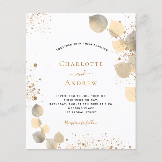 Papier Invitation de rouille dorée du mariage du budget (Devant)