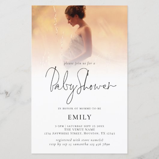 Papier Invitation de script Baby shower de superposition  (Devant)