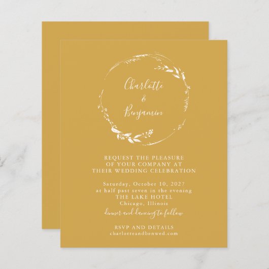 Papier Invitation de script de couronne fleurie Budget Ja (Devant / Derrière)