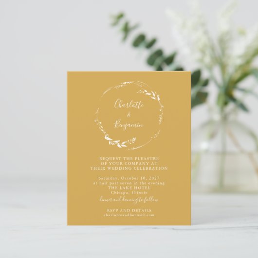 Papier Invitation de script de couronne fleurie Budget Ja (Debout devant)