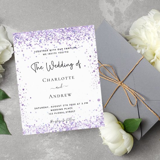 Papier Invitation de script de parties scintillant violet