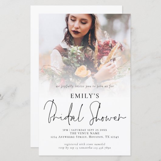 Papier Invitation de script Fête des mariées de superposi (Devant / Derrière)