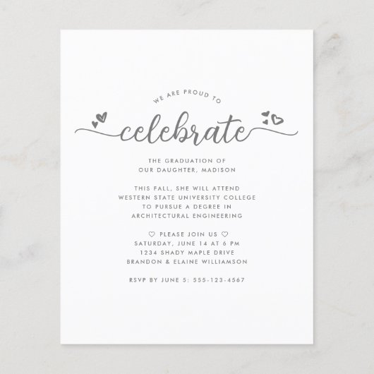 Papier Invitation de script gris de la photo du budget bl (Dos)