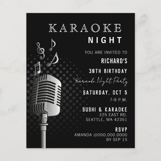 Papier Invitation de soirée karaoké noir à budget Classy (Devant)
