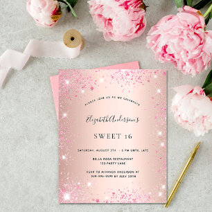 Papier Invitation de Sweet 16 rose gold et paillettes ros