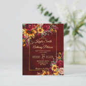 Papier Invitation de tournesols rose mariage de automne (Debout devant)