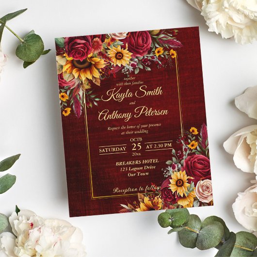 Papier Invitation de tournesols rose mariage de automne