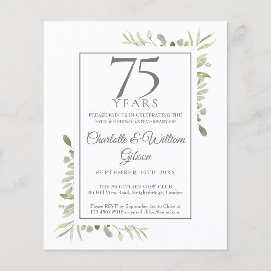 Papier Invitation de verdure pour le 75e anniversaire (Devant)