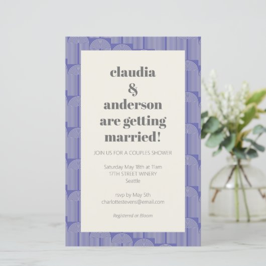 Papier Invitation de Wedding shower violet de ligne d'arc (Debout devant)