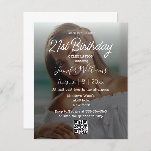Papier invitation design 21e anniversaire photo qr code (Devant / Derrière)