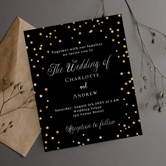 Papier Invitation d'étoiles d'or noir mariage
