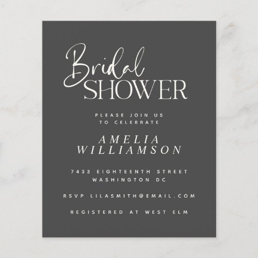 Papier Invitation d'Fête des mariées de script noir minim (Devant)