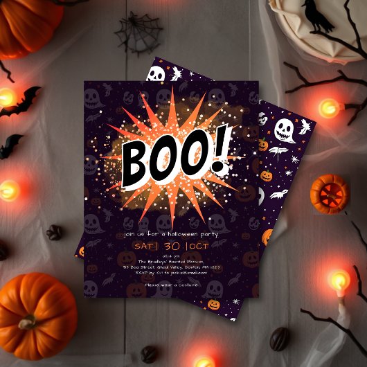 Papier Invitation d'Halloween Black & Orange Boo