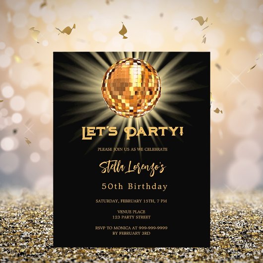 Papier Invitation Disco Black Gold 50e anniversaire